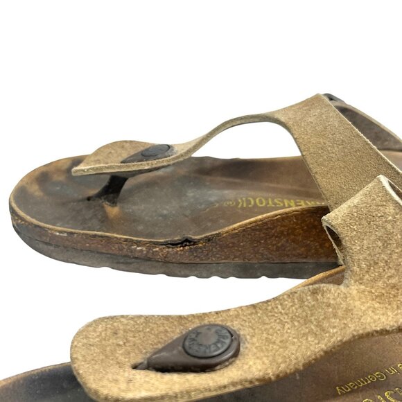2 PAIR BIRKENSTOCK GIZEH SANDALS SZ 37 BLACK & TAUPE LEATHER SUEDE MADE GERMANY - Picture 9 of 16